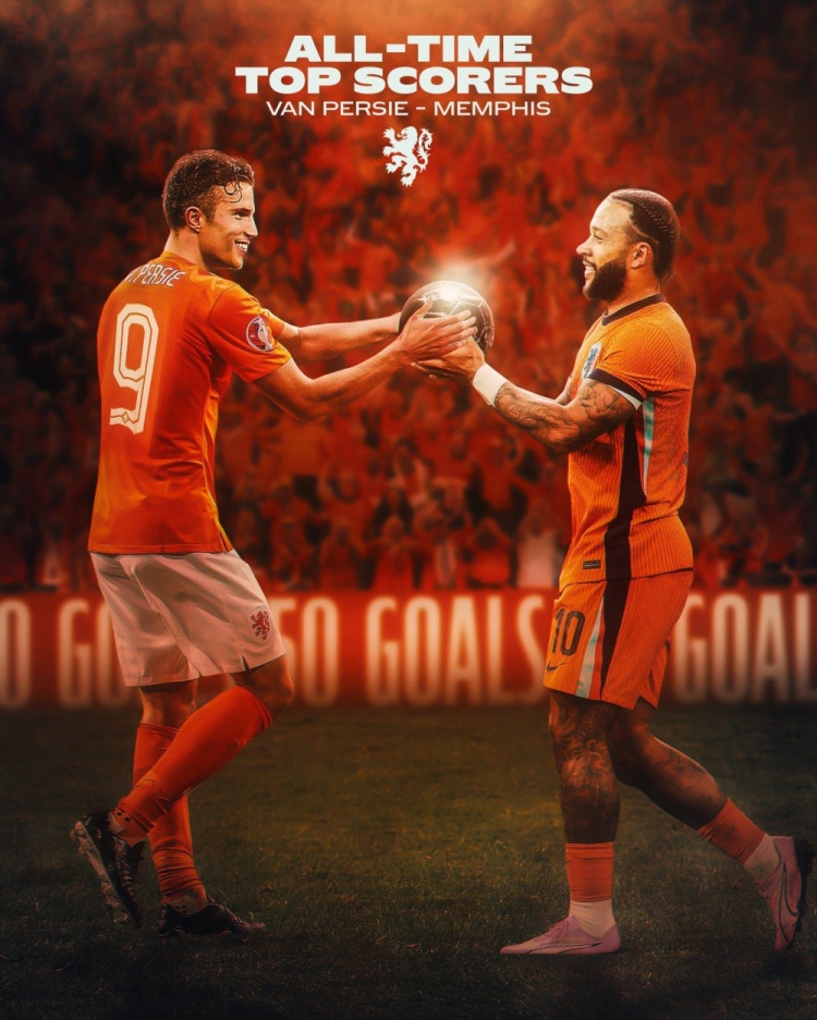 50球并列射手王，荷蘭隊曬德佩范佩西海報：兩位偶像，共享紀錄
