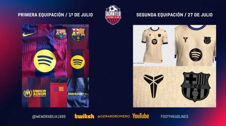 西媒：巴薩將7月初發(fā)布新賽季球衣，其中客場(chǎng)球衣將聯(lián)名科比