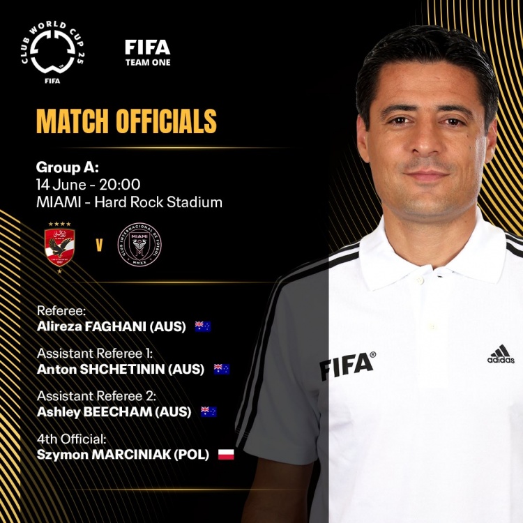 官方：澳大利亞裁判法加尼執(zhí)法世俱杯揭幕戰(zhàn)開羅國民vs邁阿密