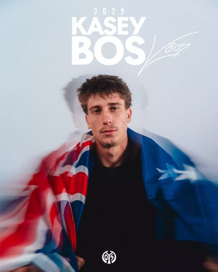 官方：美因茨簽下21歲澳大利亞國腳凱西-博斯，雙方簽約至2029年