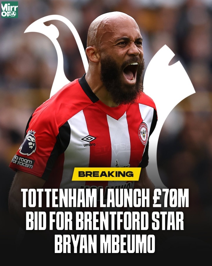 比曼聯(lián)高1000萬鎊??鏡報(bào)：熱刺總價(jià)7000萬鎊報(bào)價(jià)姆貝莫??