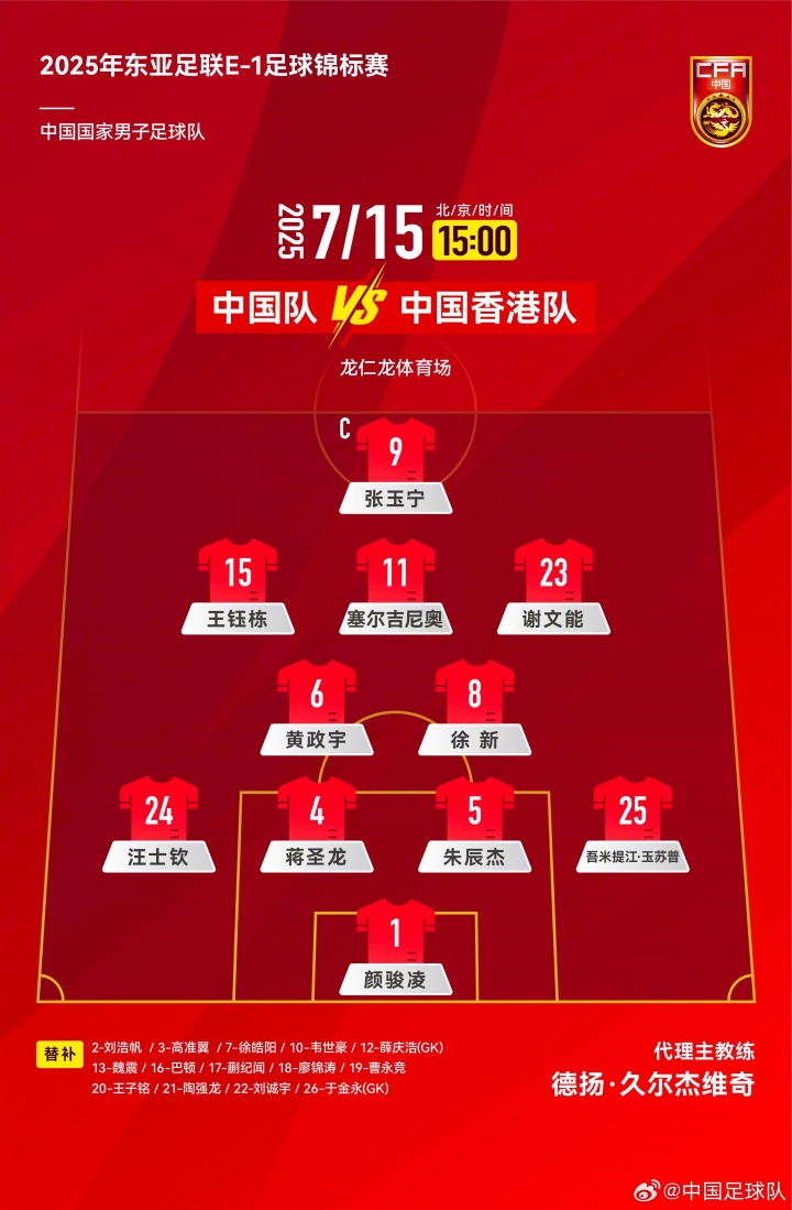 三戰(zhàn)全首發(fā)！34歲顏駿凌東亞杯三場(chǎng)均首發(fā)出戰(zhàn)，薛慶浩于金永無緣