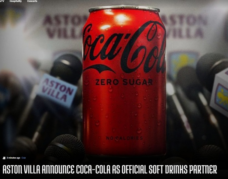 官方：阿斯頓維拉與可口可樂達成官方合作伙伴關系
