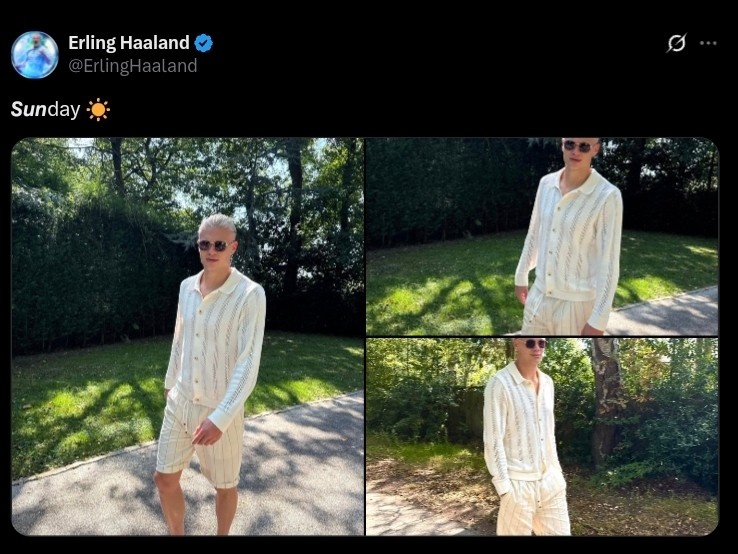 休閑時(shí)光！哈蘭德社媒曬身著休閑服照片：陽光明媚的周日！