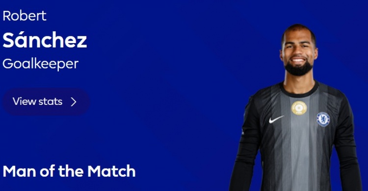 4次撲救完成零封，英超官方：桑切斯當(dāng)選切爾西0-0水晶宮全場最佳