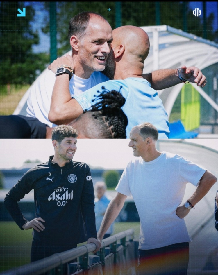 圖赫爾今日參觀曼城訓(xùn)練，球隊(duì)官推曬圖赫爾與瓜帥親切擁抱照片