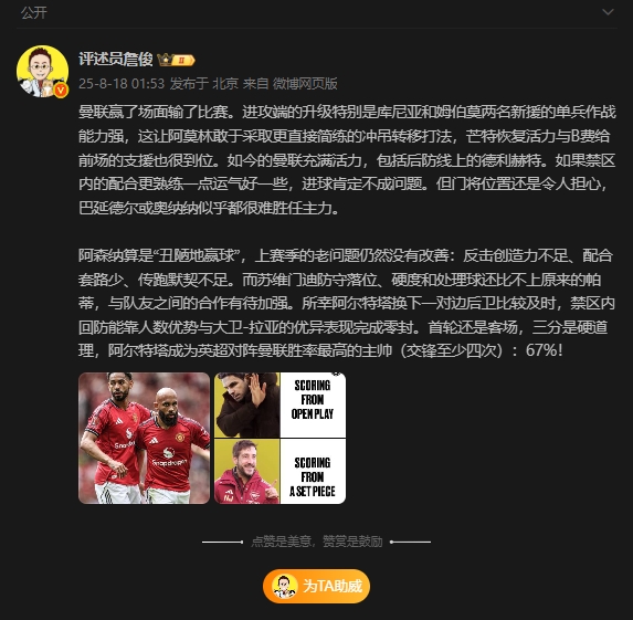 詹?。郝?lián)贏了場面輸了比賽，阿森納算是“丑陋地贏球”