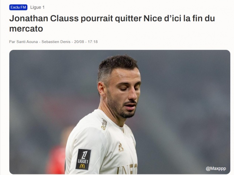 記者：喬納森-克勞斯可能夏窗最后時刻離開尼斯，有球隊加快追求
