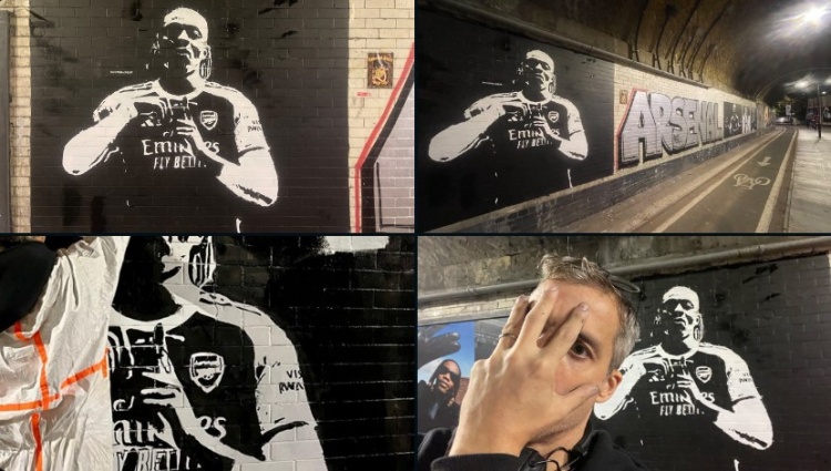 連夜創(chuàng)作，街頭藝術(shù)家繪制埃澤身穿阿森納球衣的壁畫