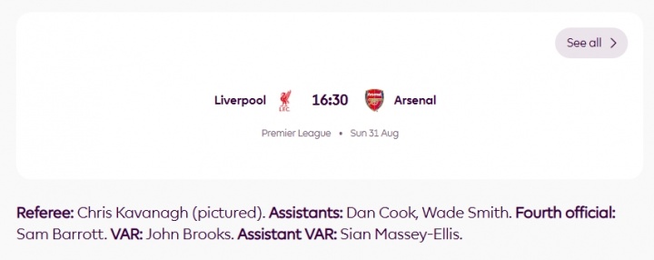 內(nèi)部處罰！官方：利物浦vs阿森納裁判調(diào)整，VAR因昨日誤判被更換