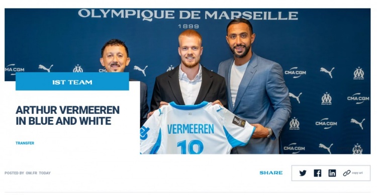 官方：馬賽簽下萊比錫中場費爾梅倫 據(jù)悉300萬歐租借+選擇買斷