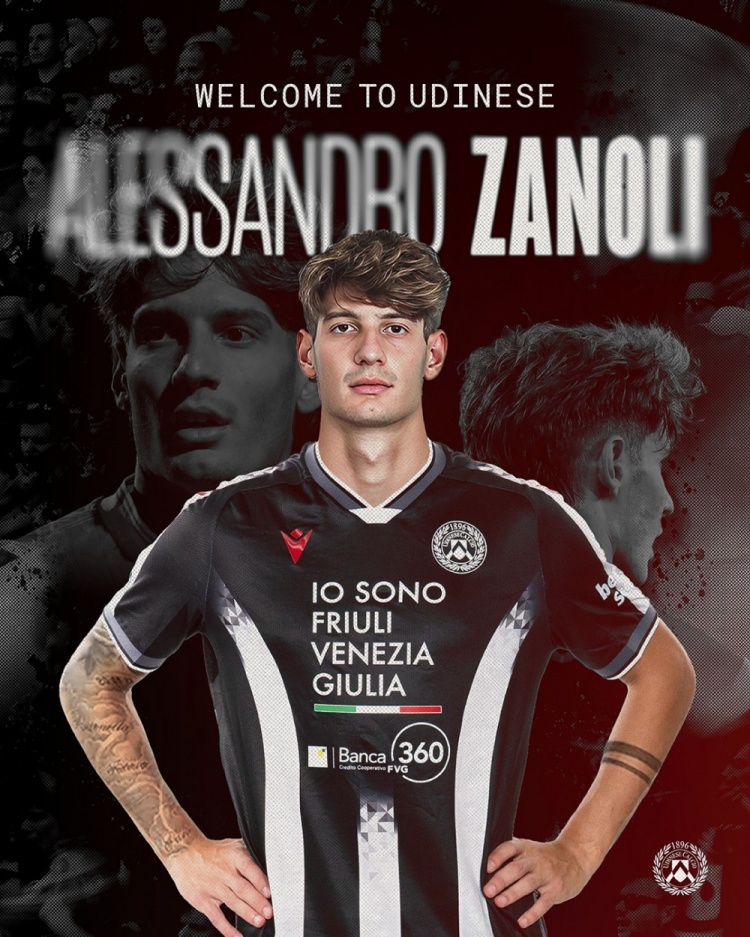 官方：24歲后衛(wèi)扎諾利正式加盟烏迪內(nèi)斯，方式為租借+強制買斷