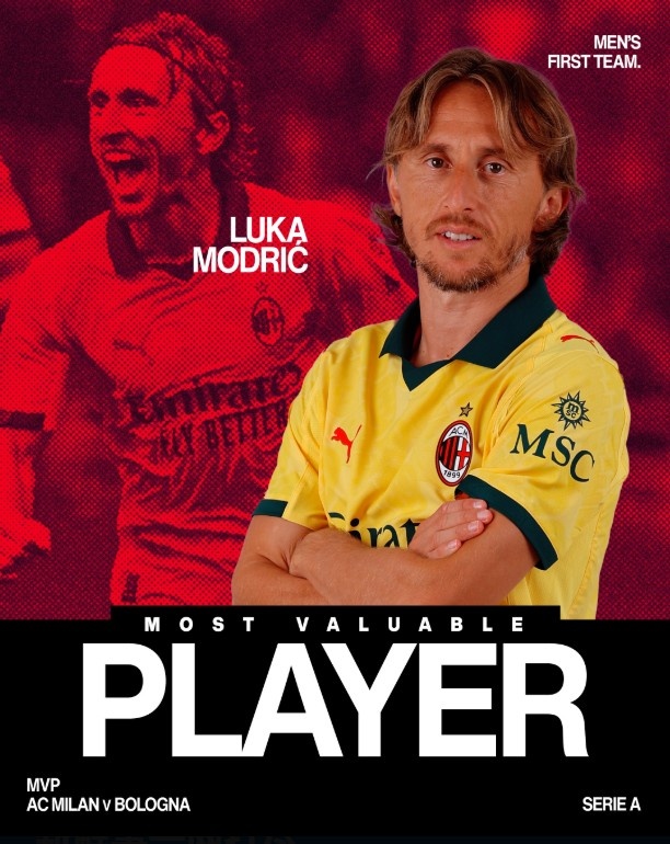 打進(jìn)唯一進(jìn)球，40歲莫德里奇當(dāng)選米蘭1-0博洛尼亞隊(duì)內(nèi)最佳
