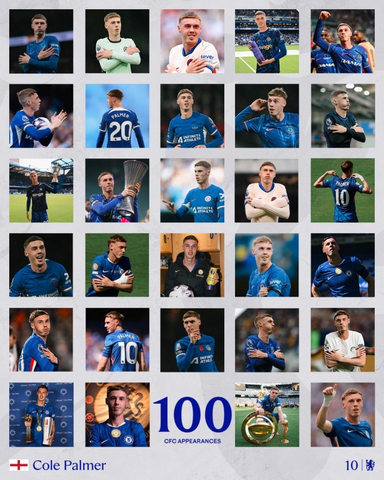 4700萬歐購入已45球28助攻！切爾西官推紀(jì)念帕爾默百場里程碑