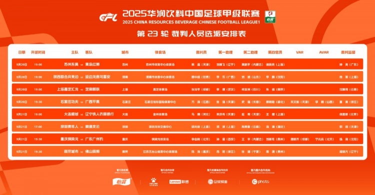 中甲23輪裁判安排：唐順齊擔任焦點戰(zhàn)重慶銅梁龍VS廣州豹VAR裁判