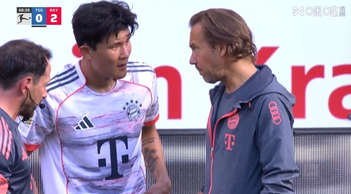 沒仁了！金玟哉受傷，鏡頭給到看臺上滿面愁容的德雷森和埃貝爾