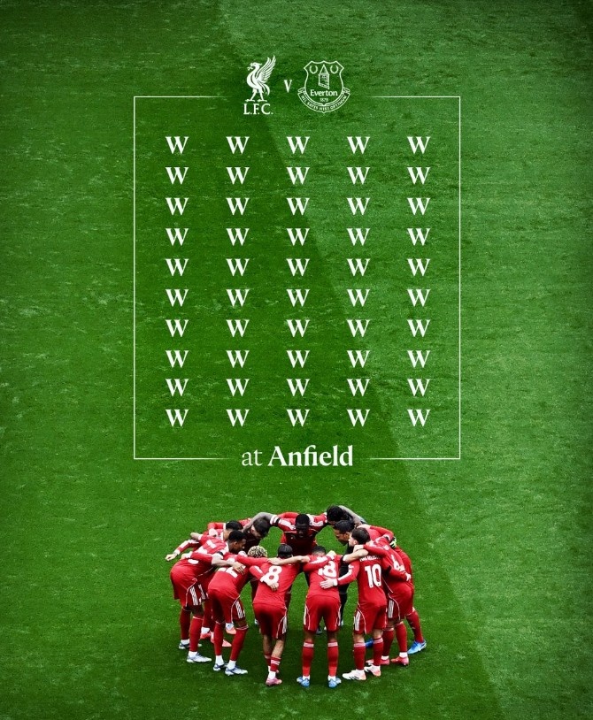 碾壓！在安菲爾德，利物浦聯(lián)賽面對(duì)埃弗頓取得第50場(chǎng)勝利