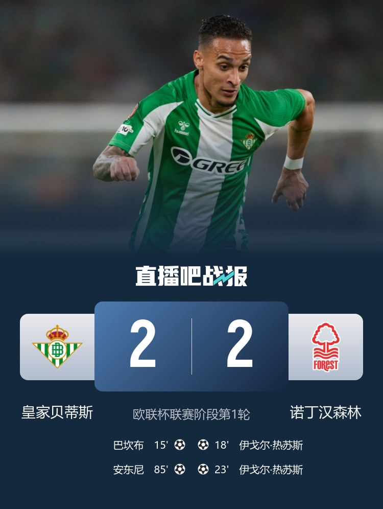 圓神傳射！貝蒂斯2-2森林 安東尼85分鐘破門絕平+助攻巴坎布建功