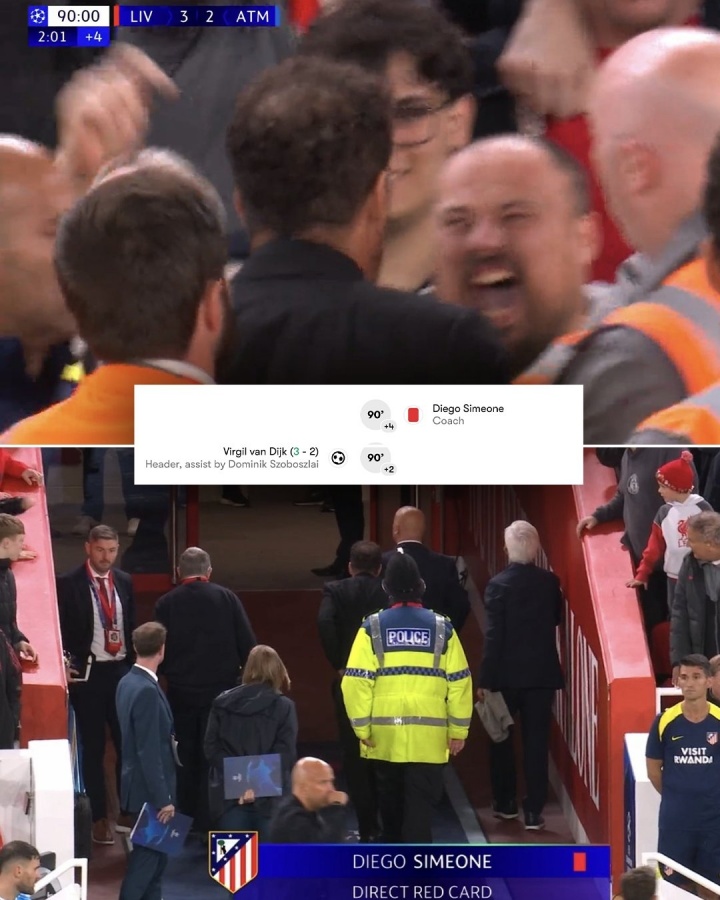 與紅軍球迷對噴！官方：西蒙尼行為違反體育道德，歐冠停賽1場