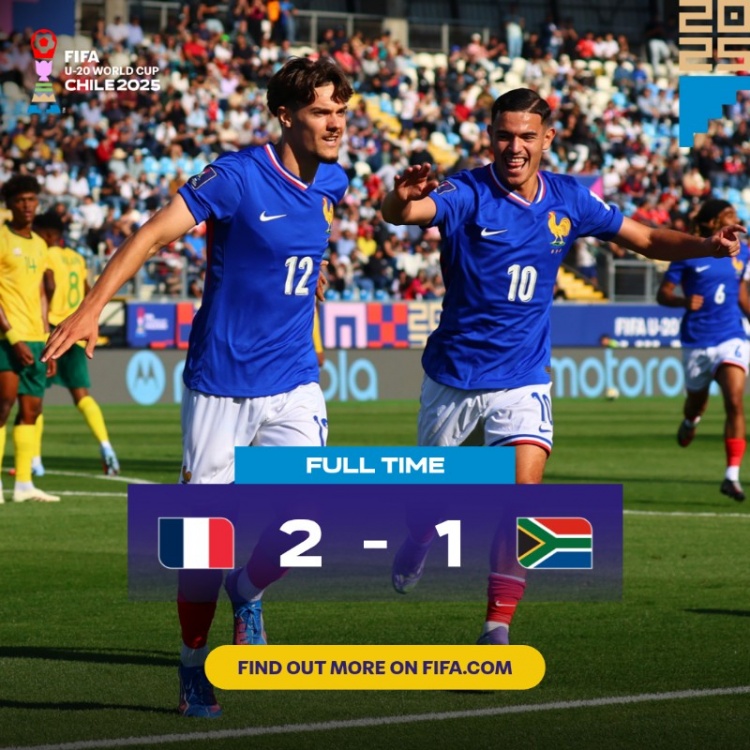 世青賽：法國(guó)U20以2-1勝南非U20取開(kāi)門(mén)紅，貝爾蒙特、米沙爾破門(mén)